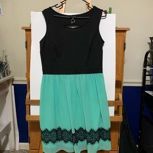 Black And Teal Knee Length/Midi Dress